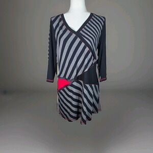 Lior Paris Women's Pullover Tunic Dress Size L Black And Gray With Pop Of Red